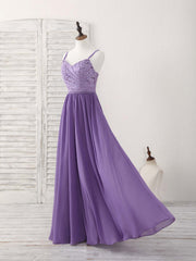 Purple Lace Chiffon Long Corset Prom Dress Purple Corset Bridesmaid Dress outfit, Bridesmaids Dresses Modest
