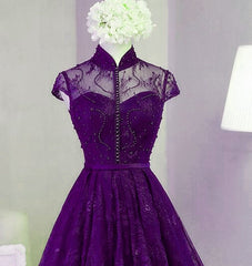 Purple Lace Knee Length Corset Homecoming Dress, Purple Lace Short Corset Prom Dress outfits, Bridesmaid Dress Neutral