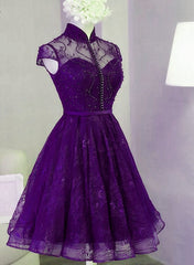 Purple Lace Knee Length Corset Homecoming Dress, Purple Lace Short Corset Prom Dress outfits, Bridesmaids Dresses Neutral