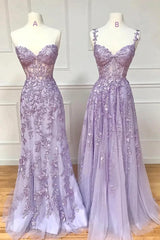 Purple Lace Long Corset Prom Dress, Lovely Purple Sweetheart Neckline Evening Dress outfit, Prom Dress Long Formal Evening Gown