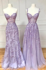 Purple Lace Long Corset Prom Dress, Lovely Purple Sweetheart Neckline Evening Dress outfit, Prom Dresses For Brunettes