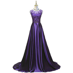 Purple Long Round Neckline Corset Prom Dress, Satin Corset Wedding Party Dress Outfits, Wedding Dress Bridesmaids