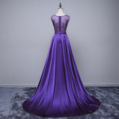 Purple Long Round Neckline Corset Prom Dress, Satin Corset Wedding Party Dress Outfits, Weddings Dresses Bridesmaid