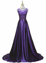 Purple Long Round Neckline Corset Prom Dress, Satin Corset Wedding Party Dress Outfits, Wedding Dress Perfect For Summer