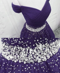 Purple Off Shoulder Knee Length Beaded Tulle Corset Homecoming Dress, Sweetheart Short Corset Prom Dress outfits, Bridesmaid Dress Summer