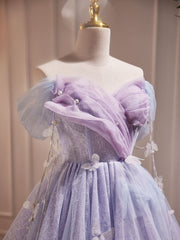 Purple Off Shoulder Tulle Short Corset Prom Dress, Purple Corset Homecoming Dress outfit, Homecoming Dresses Classy
