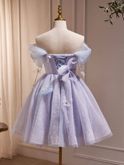 Purple Off Shoulder Tulle Short Corset Prom Dress, Purple Corset Homecoming Dress outfit, Homecoming Dresses Ideas