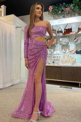 Purple One Shoulder Cut Out Mermaid Corset Prom Dress outfits, Purple One Shoulder Cut Out Mermaid Prom Dress