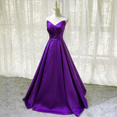 Purple Satin A-line Simple Floor Length Evening Dress Corset Formal Dress, Dark Purple Corset Prom Dresses outfit, Bridesmaid Dresses Mismatching