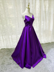 Purple Satin A-line Simple Floor Length Evening Dress Corset Formal Dress, Dark Purple Corset Prom Dresses outfit, Bridesmaids Dresses Mismatched