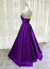 Purple Satin A-line Simple Floor Length Evening Dress Corset Formal Dress, Dark Purple Corset Prom Dresses outfit, Bridesmaid Dresses Mismatch