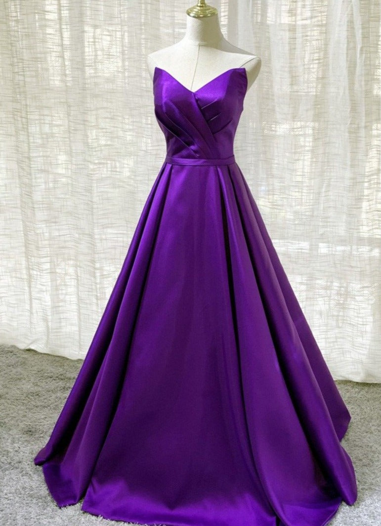 Purple Satin A-line Simple Floor Length Evening Dress Corset Formal Dress, Dark Purple Corset Prom Dresses outfit, Bridesmaids Dress Mismatched