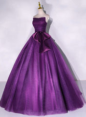 Purple Scoop Tulle Corset Ball Gown Corset Formal Dresses, Purple Sweet 16 Dresses outfit, Prom Dress With Pocket