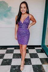 Purple Sequins Backless Tight Short Corset Homecoming Dress outfit, Purple Sequins Backless Tight Short Homecoming Dress