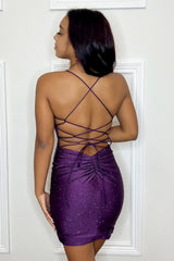 Purple Sequins Backless Tight Short Corset Homecoming Dress outfit, Purple Sequins Backless Tight Short Homecoming Dress