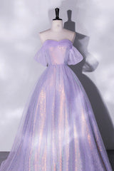 Purple Sequins Long A-Line Corset Prom Dress, Off the Shoulder Evening Party Dress Outfits, Formal Dress Outfits