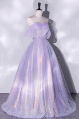 Purple Sequins Long A-Line Corset Prom Dress, Off the Shoulder Evening Party Dress Outfits, Formal Dresses Lace