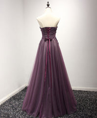 Purple Sweetheart Neck Lace Long Corset Prom Dress, Corset Formal Dress outfit, Bridesmaid Dresses Trends