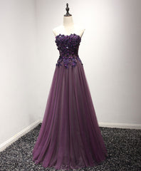 Purple Sweetheart Neck Lace Long Corset Prom Dress, Corset Formal Dress outfit, Bridesmaids Dress Trends