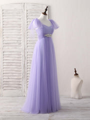 Purple Sweetheart Neck Tulle Long Corset Prom Dress Purple Corset Bridesmaid Dress outfit, Party Dress Mid Length