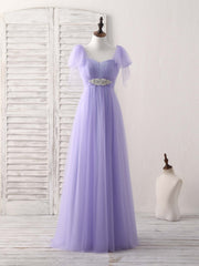Purple Sweetheart Neck Tulle Long Corset Prom Dress Purple Corset Bridesmaid Dress outfit, Party Dress With Sleeves