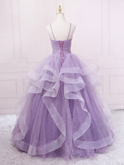Purple sweetheart neck tulle long Corset Prom dress purple tulle forma gown outfits, Prom Dresses 2027 Long