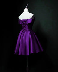 Purple Sweetheart Satin Off Shoulder Corset Homecoming Dresses, Purple Short Corset Prom Dresses outfit, Purple Prom Dress