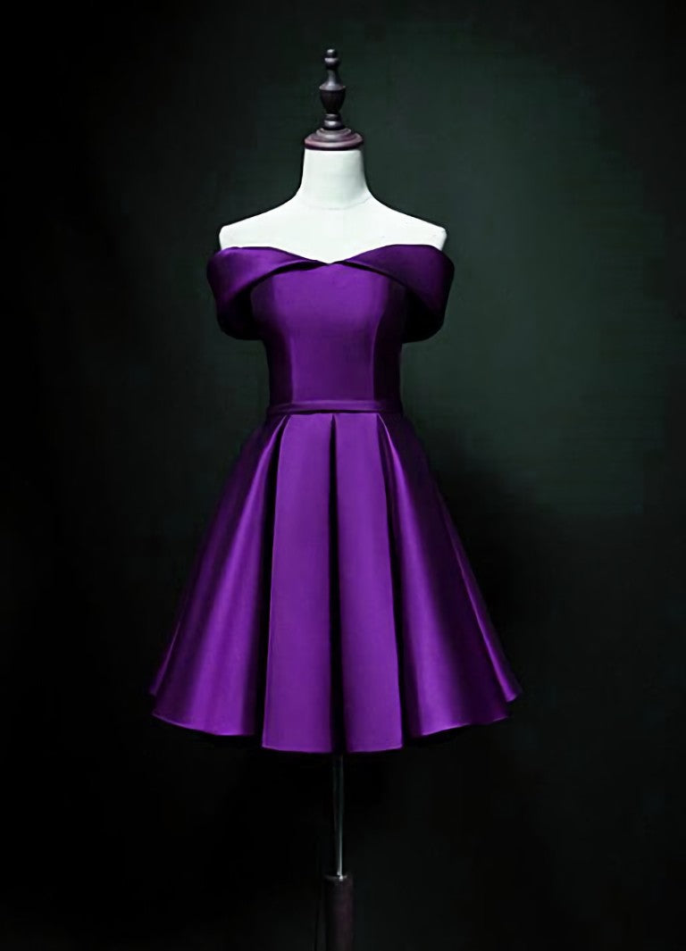 Purple Sweetheart Satin Off Shoulder Corset Homecoming Dresses, Purple Short Corset Prom Dresses outfit, Evening Gown