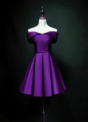 Purple Sweetheart Satin Off Shoulder Corset Homecoming Dresses, Purple Short Corset Prom Dresses outfit, Evening Gown