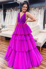 Purple Tiered Tulle A-Line Corset Prom Dress outfits, Purple Tiered Tulle A-Line Prom Dress