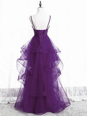 Purple Tulle Layers with Lace Long Evening Dresses, Purple Corset Prom Dress Party Dresses outfit, Prom Dresses2025