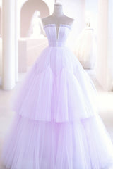 Purple Tulle Long A-Line Corset Prom Dress, A-Line Strapless Evening Gown outfits, Prom Dress Inspirational