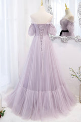 Purple Tulle Long A-Line Corset Prom Dress, Purple Evening Corset Formal Dress outfit, Bridesmaid Dresses Formal