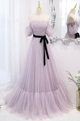 Purple Tulle Long A-Line Corset Prom Dress, Purple Evening Corset Formal Dress outfit, Grad Dress