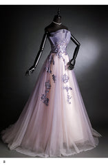 Purple Tulle Long Gradient Party Dress with Flower Lace Applique, Light Purple Corset Prom Dresses outfit, Bridesmaid Dresses Styles