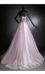 Purple Tulle Long Gradient Party Dress with Flower Lace Applique, Light Purple Corset Prom Dresses outfit, Bridesmaides Dresses Long