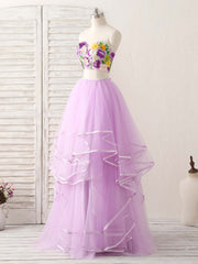 Purple Two Pieces Applique Tulle Long Corset Prom Dress Purple Evening Dress outfit, Formal Dresses 2035