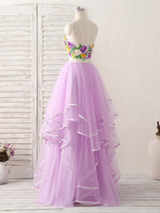 Purple Two Pieces Applique Tulle Long Corset Prom Dress Purple Evening Dress outfit, Formal Dresses Simple