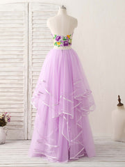 Purple Two Pieces Applique Tulle Long Corset Prom Dress Purple Evening Dress outfit, Formal Dress Simple