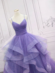 Purple v neck Tulle Long Corset Prom Dress, Purple Sweet 16 Dress outfit, Bridesmaid Dresses Mauve