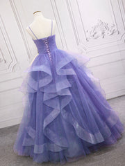 Purple v neck Tulle Long Corset Prom Dress, Purple Sweet 16 Dress outfit, Flower Girl