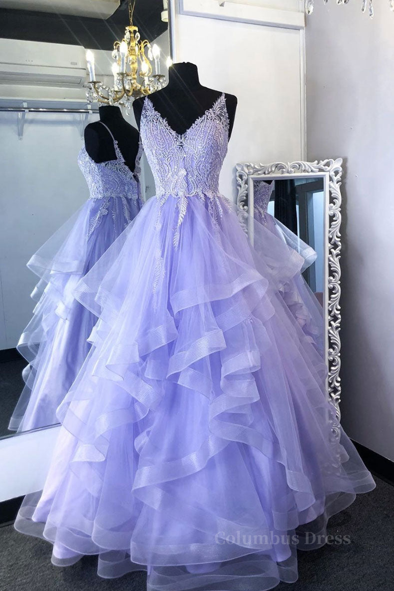 Purpler v neck tulle lace beads long Corset Prom dress tulle Corset Formal dress outfit, Prom Dress Prom Dress