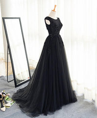 Black A Line Tulle Lace Long Corset Prom Dress, Evening Dress outfit, Homecoming Dresses Sweetheart
