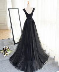 Black A Line Tulle Lace Long Corset Prom Dress, Evening Dress outfit, Homecoming Dresses For Middle School