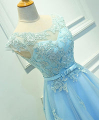 Light Blue Lace Tulle Short Corset Prom Dress, Corset Homecoming Dress outfit, Evening Dress Open Back