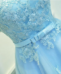 Light Blue Lace Tulle Short Corset Prom Dress, Corset Homecoming Dress outfit, Evening Dress With Sleeve