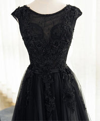 Black A Line Tulle Lace Long Corset Prom Dress, Evening Dress outfit, Homecoming Dresses 37 Year Old
