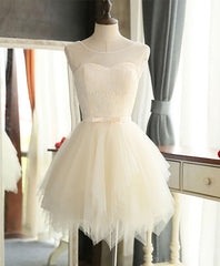 Cute A Line Tulle Round Neck Mini Corset Prom Dress, Evening Dress outfit, Formal Dress For Beach Wedding