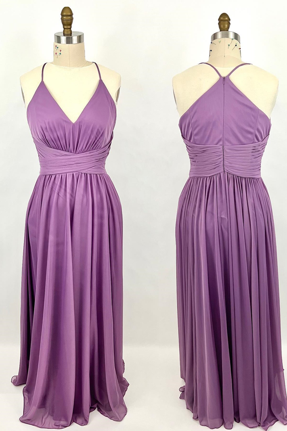 Purple Straps A-line Long Corset Bridesmaid Dress outfit, Bridesmaid Dress Blushing Pink