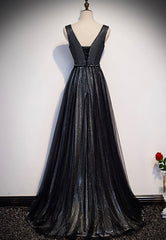 Black V-Neck Tulle Long Corset Prom Dresses, A-Line Evening Dresses outfit, Bridesmaid Dress Orange